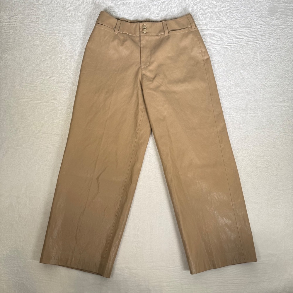 Chico's Faux Leather Wide Leg‎ Pants Tan Camel Elastic Back Size 4 Regular 4R